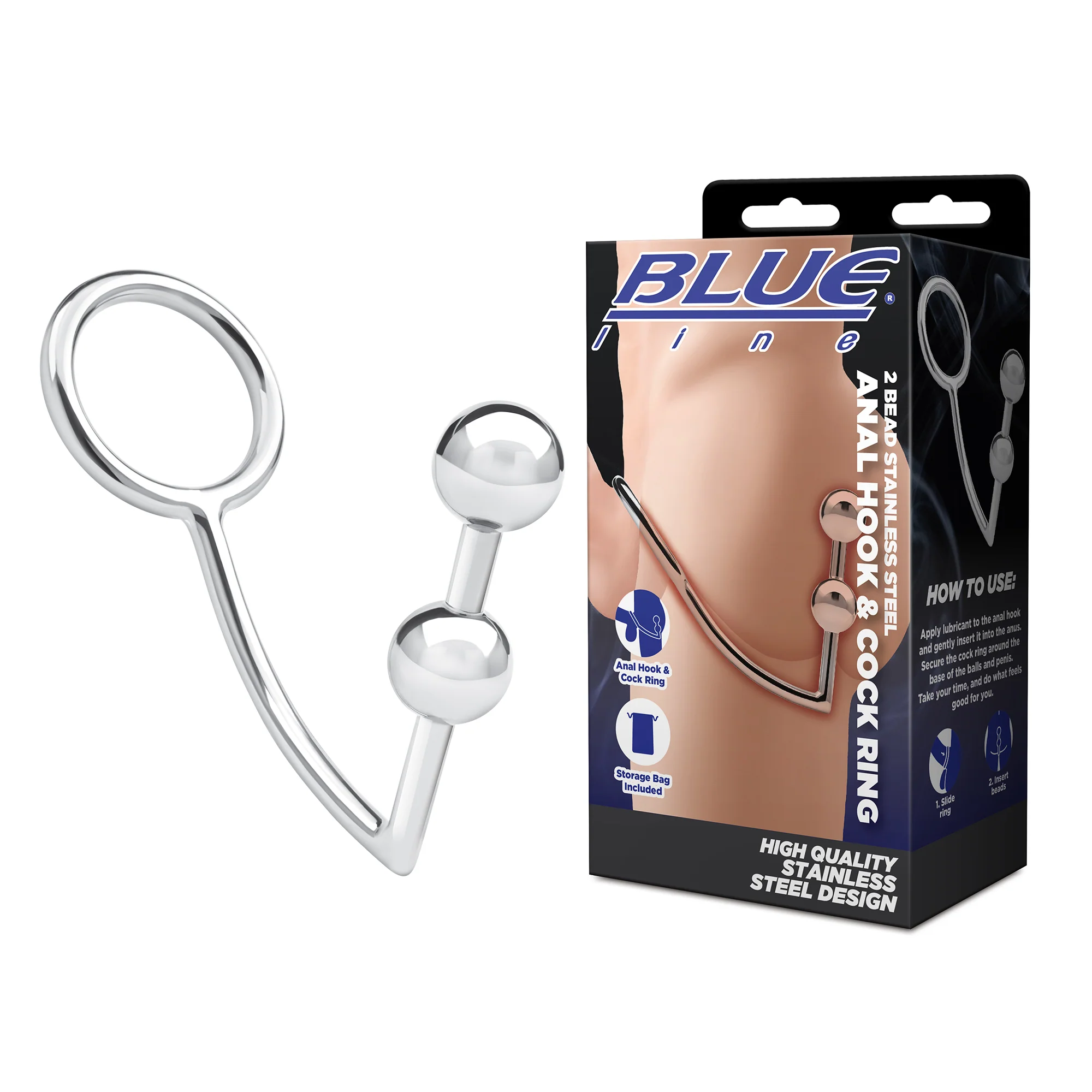 2 Bead Stainless Steel Anal Hook & Cock Ring - Image 2