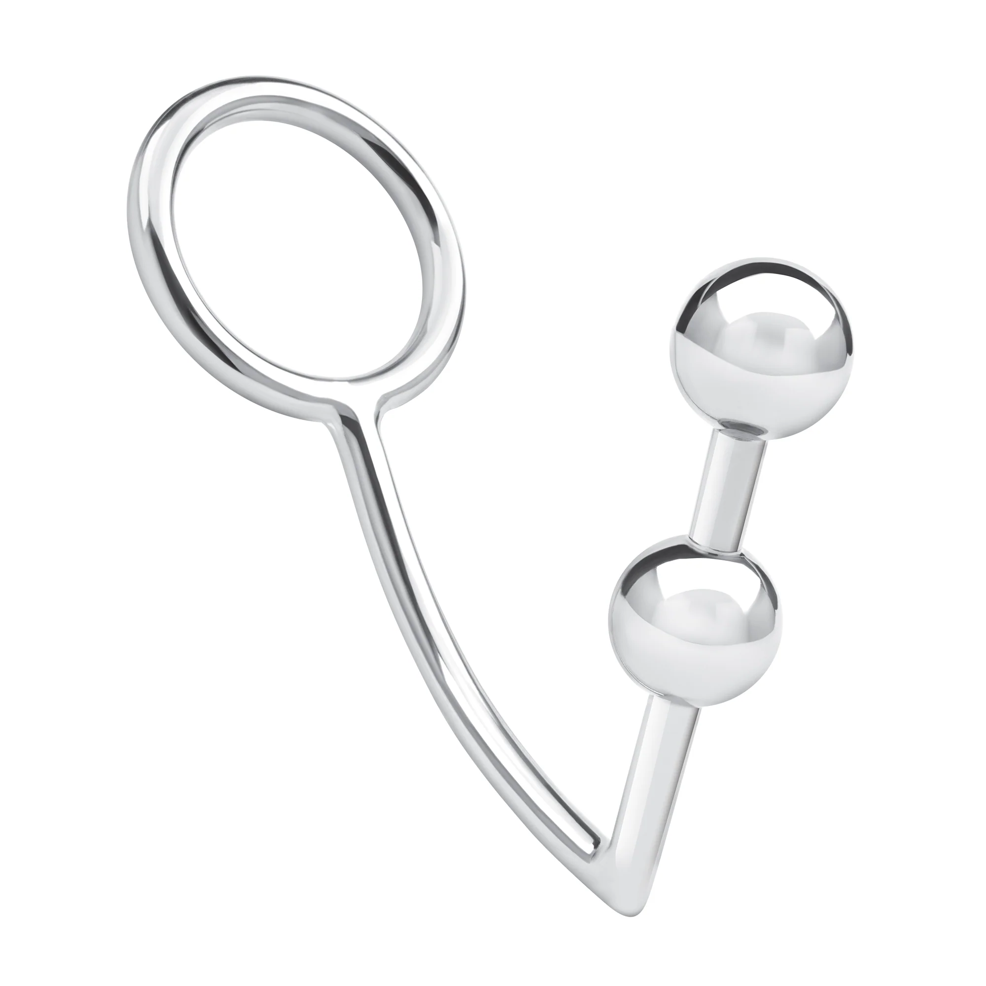 2 Bead Stainless Steel Anal Hook & Cock Ring - Image 5