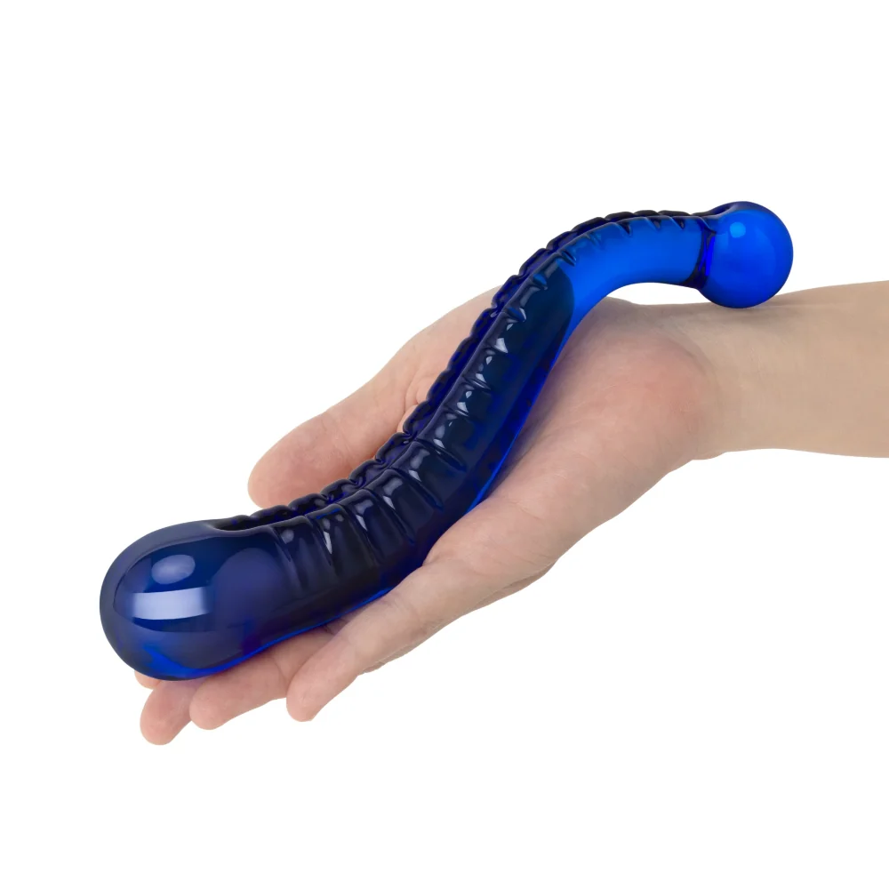 8" Blue S-Swerve Ribbed Dildo - Image 3