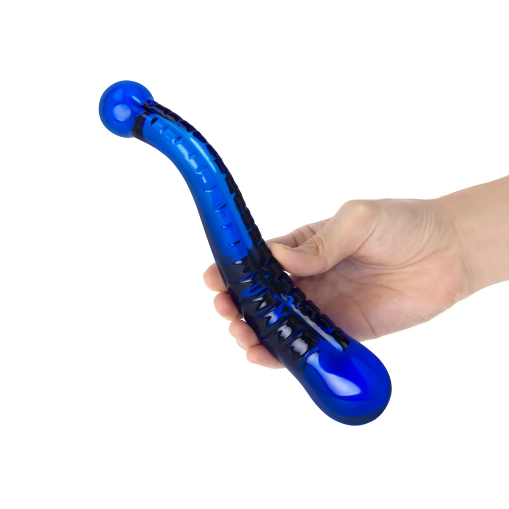 8" Blue S-Swerve Ribbed Dildo - Image 4