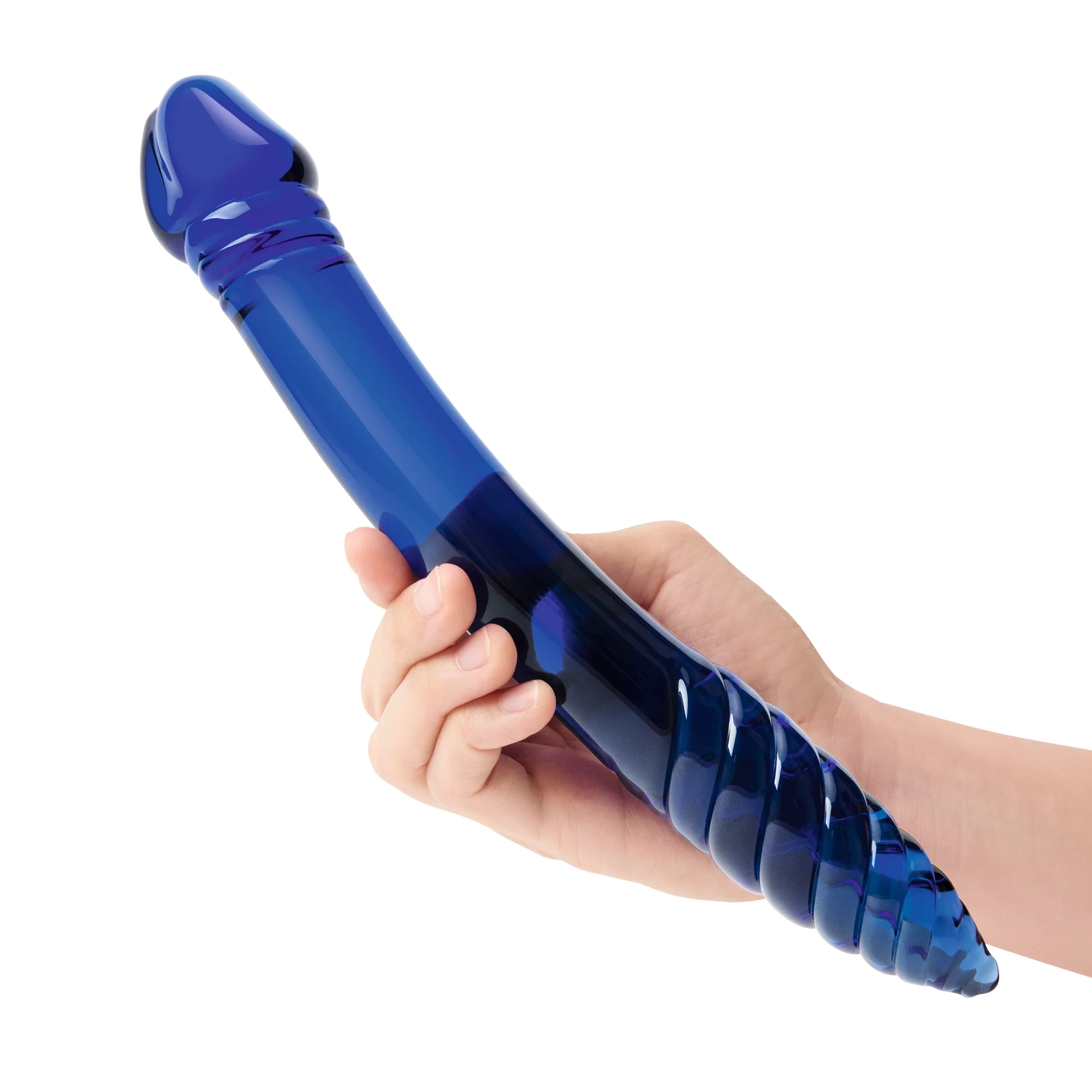 11" Blue Double-sided Ribbed Dildo - Image 3