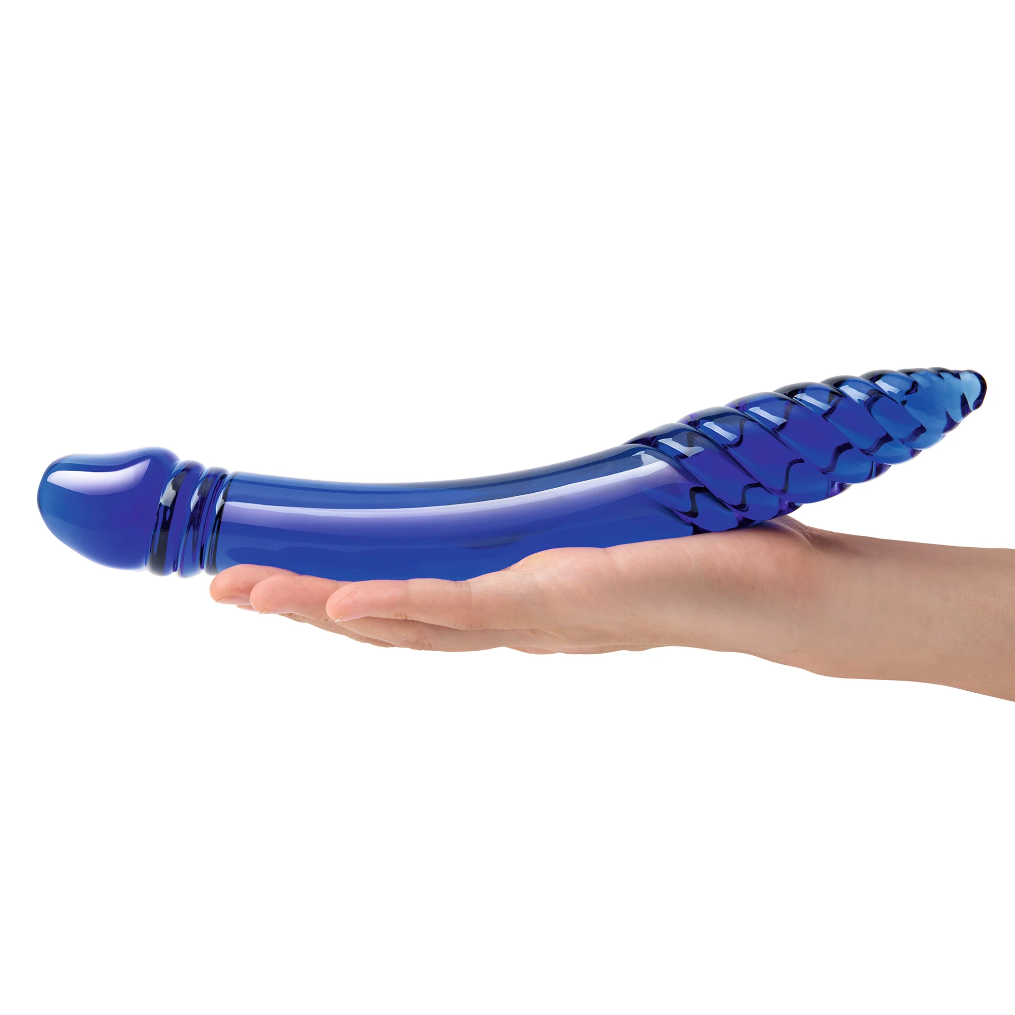 11" Blue Double-sided Ribbed Dildo - Image 4