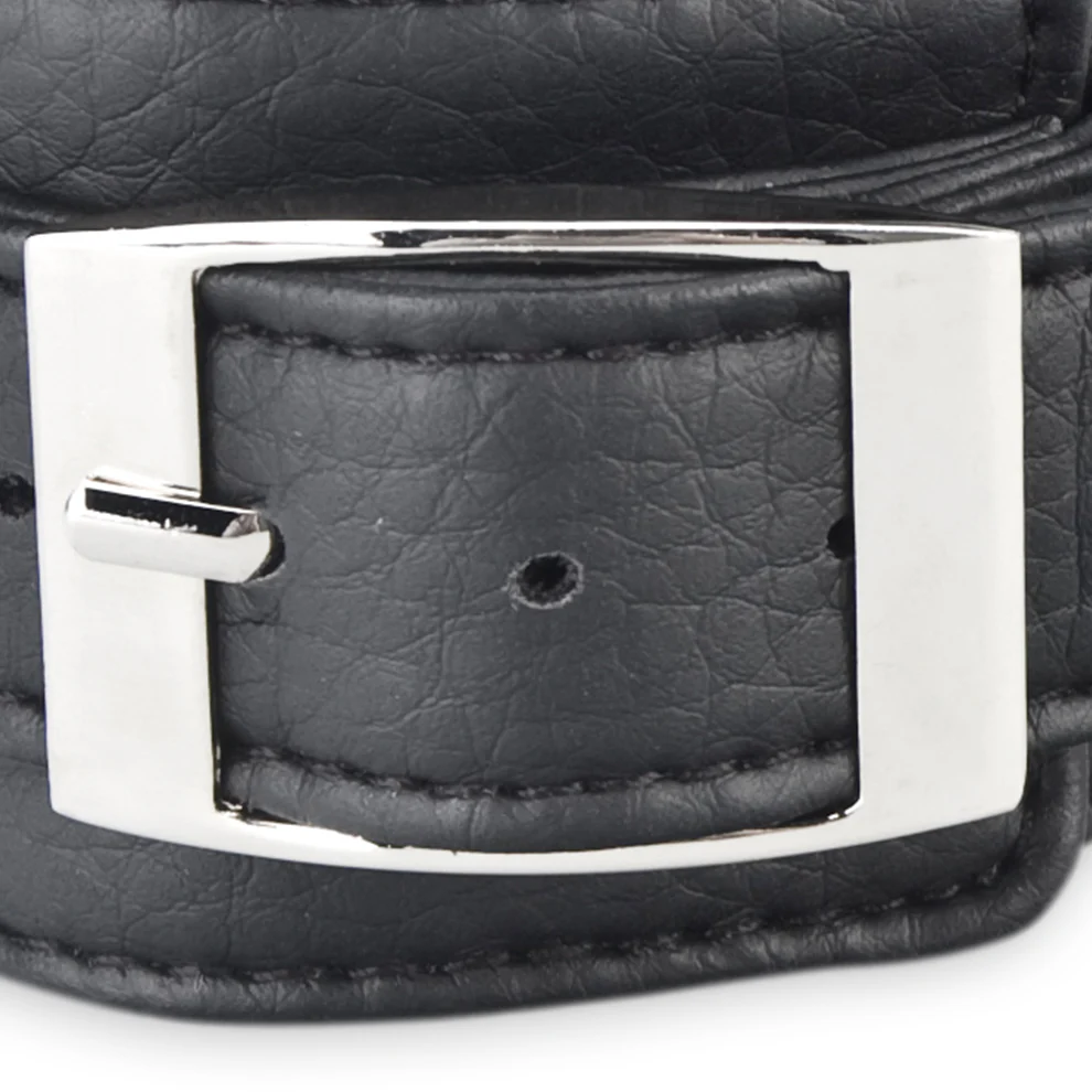 Unisex Faux Leather BDSM Cuffs Set with Lock and Chain - Image 7