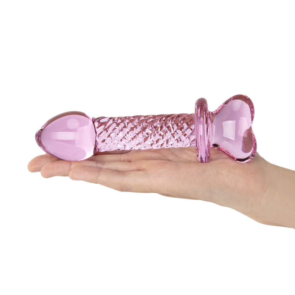 6.25" Pink Love Crystal Heart Ribbed Dildo - Image 3