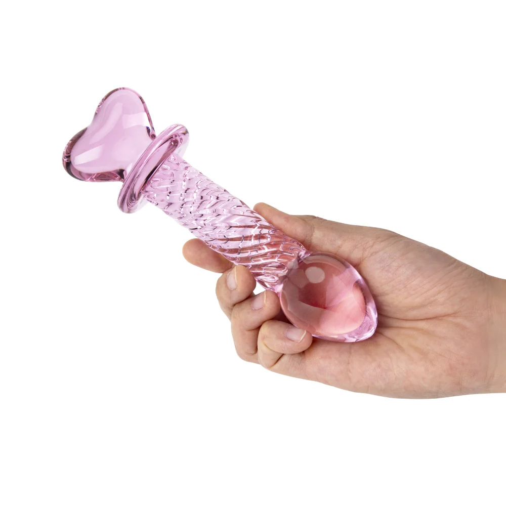 6.25" Pink Love Crystal Heart Ribbed Dildo - Image 4